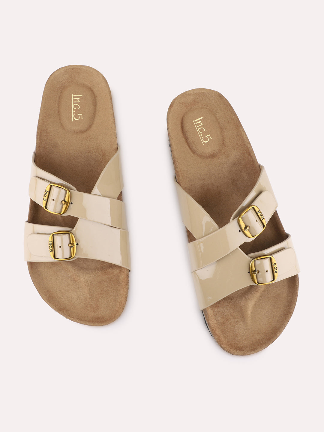Womens Beige Casual Solid Pattern Open Toe Shape Slip-On Flats