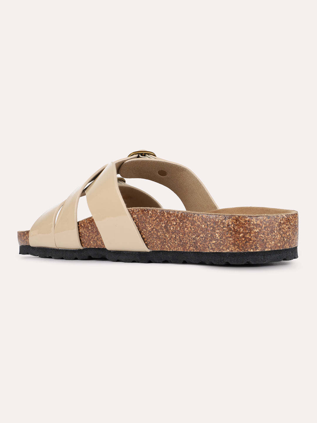 Womens Beige Casual Solid Pattern Open Toe Shape Slip-On Flats