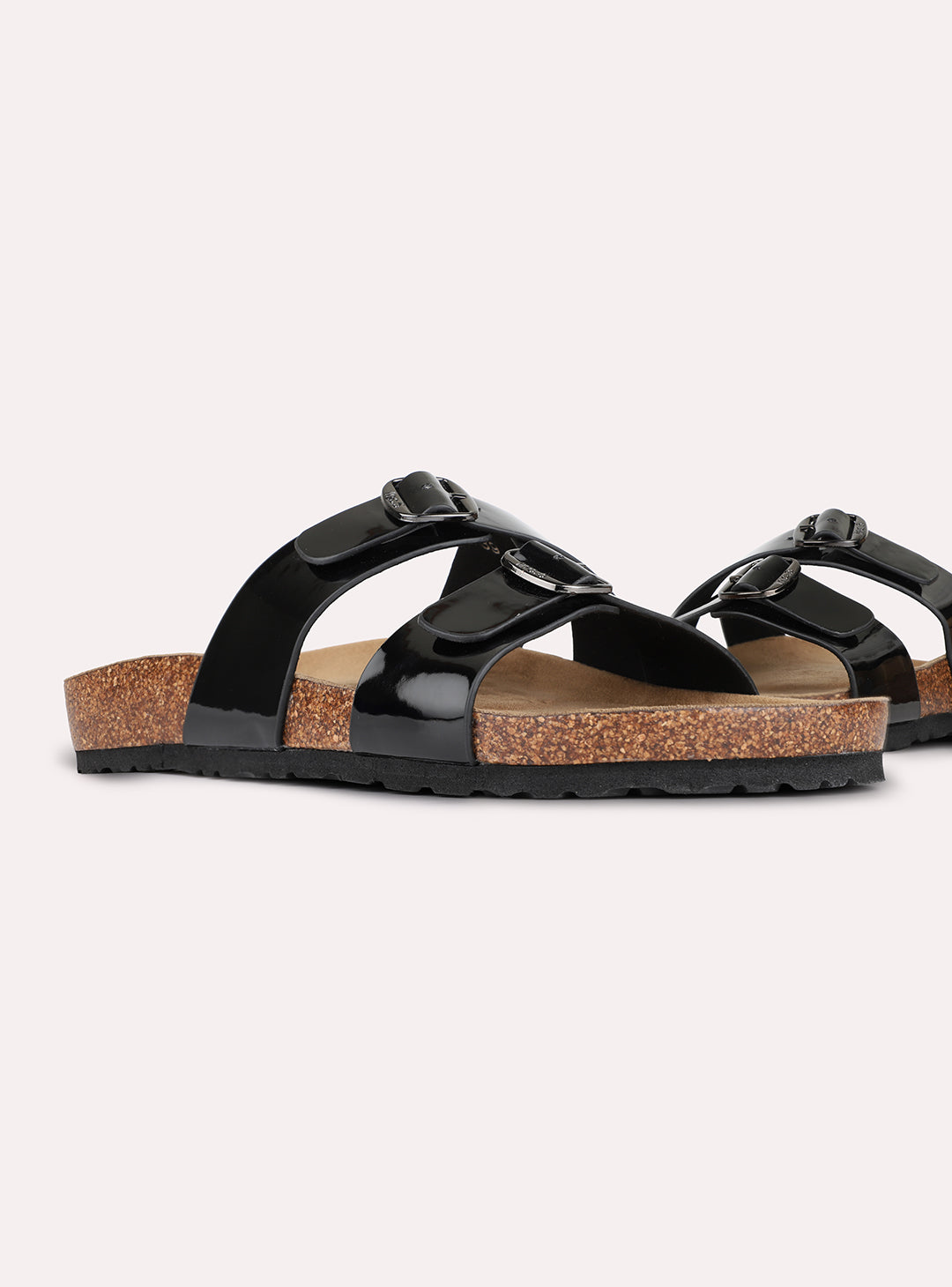 Womens Black Casual Solid Pattern Open Toe Slip-On Flats