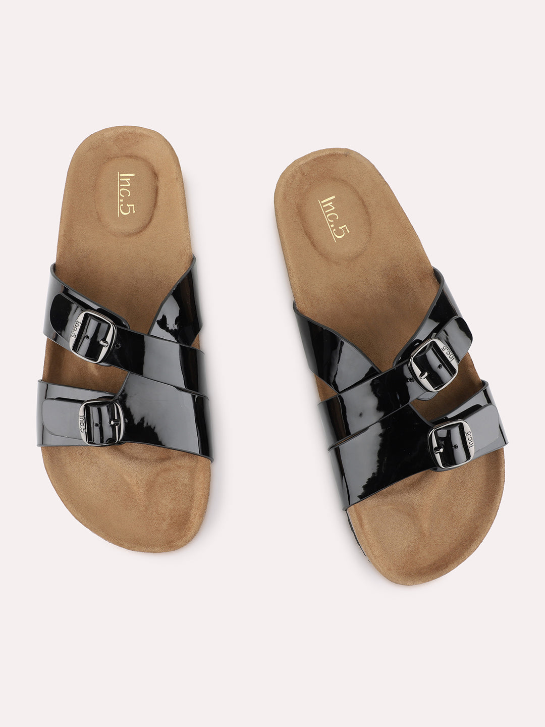 Womens Black Casual Solid Pattern Open Toe Slip-On Flats