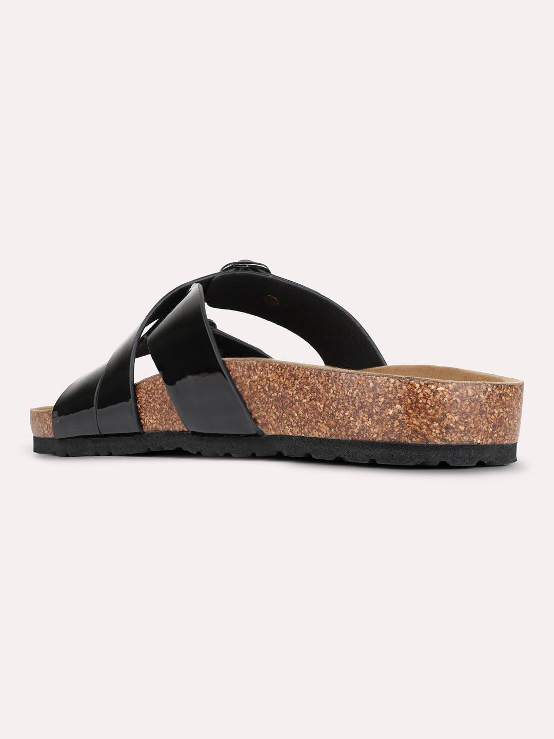 Womens Black Casual Solid Pattern Open Toe Slip-On Flats