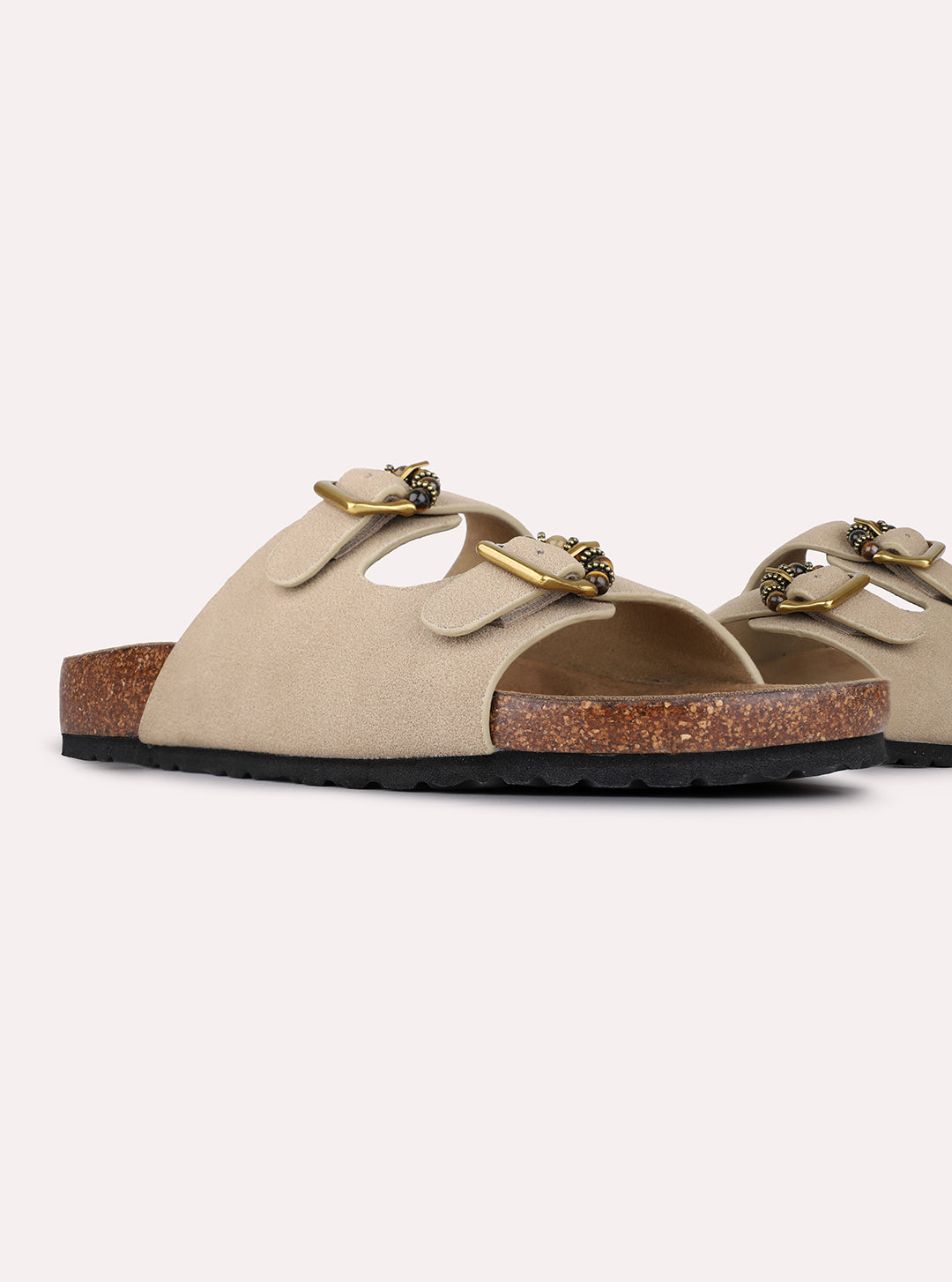 Womens Tan Casual Solid Pattern Open Toe Slip-On Flats
