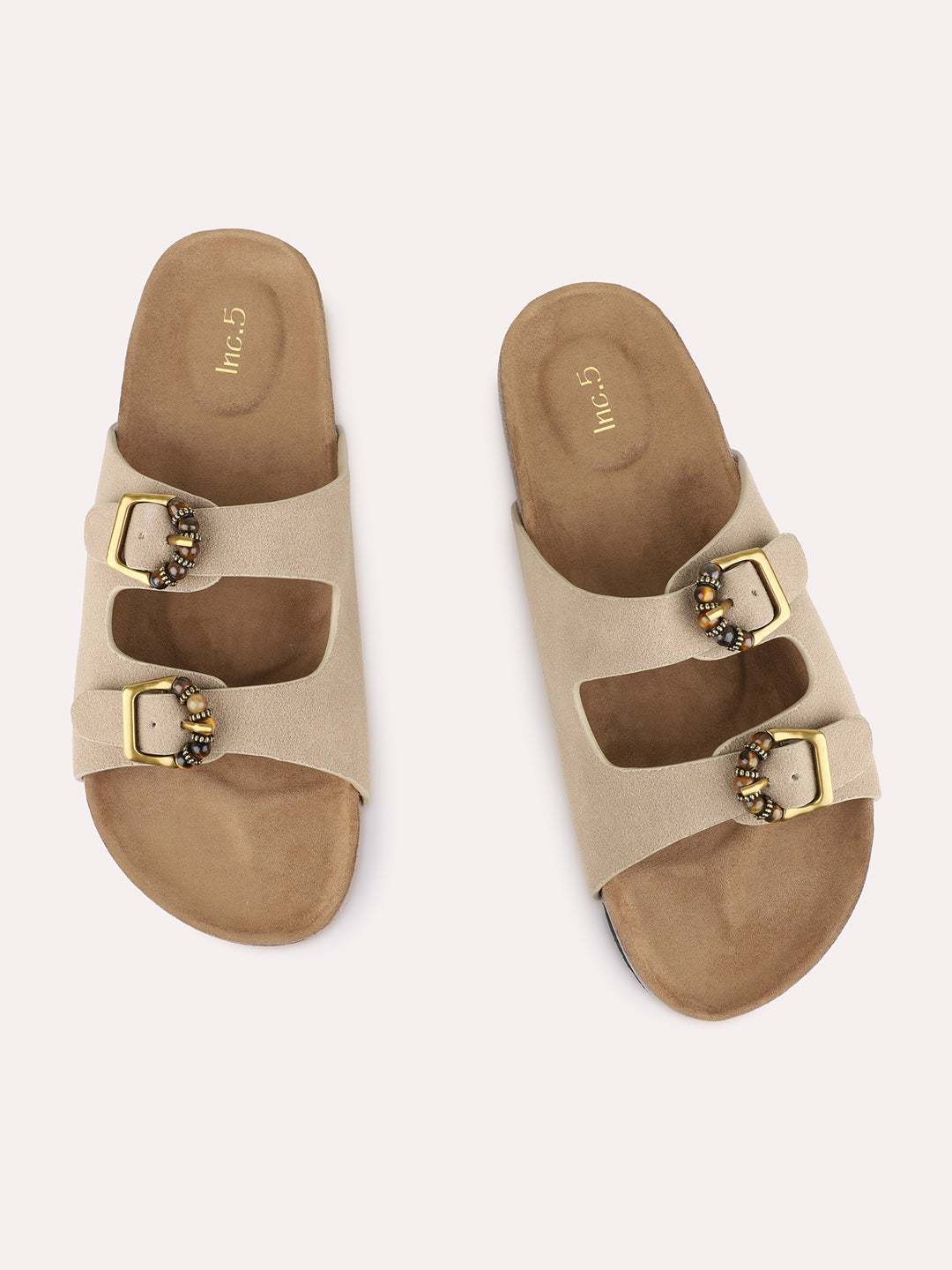 Womens Tan Casual Solid Pattern Open Toe Slip-On Flats