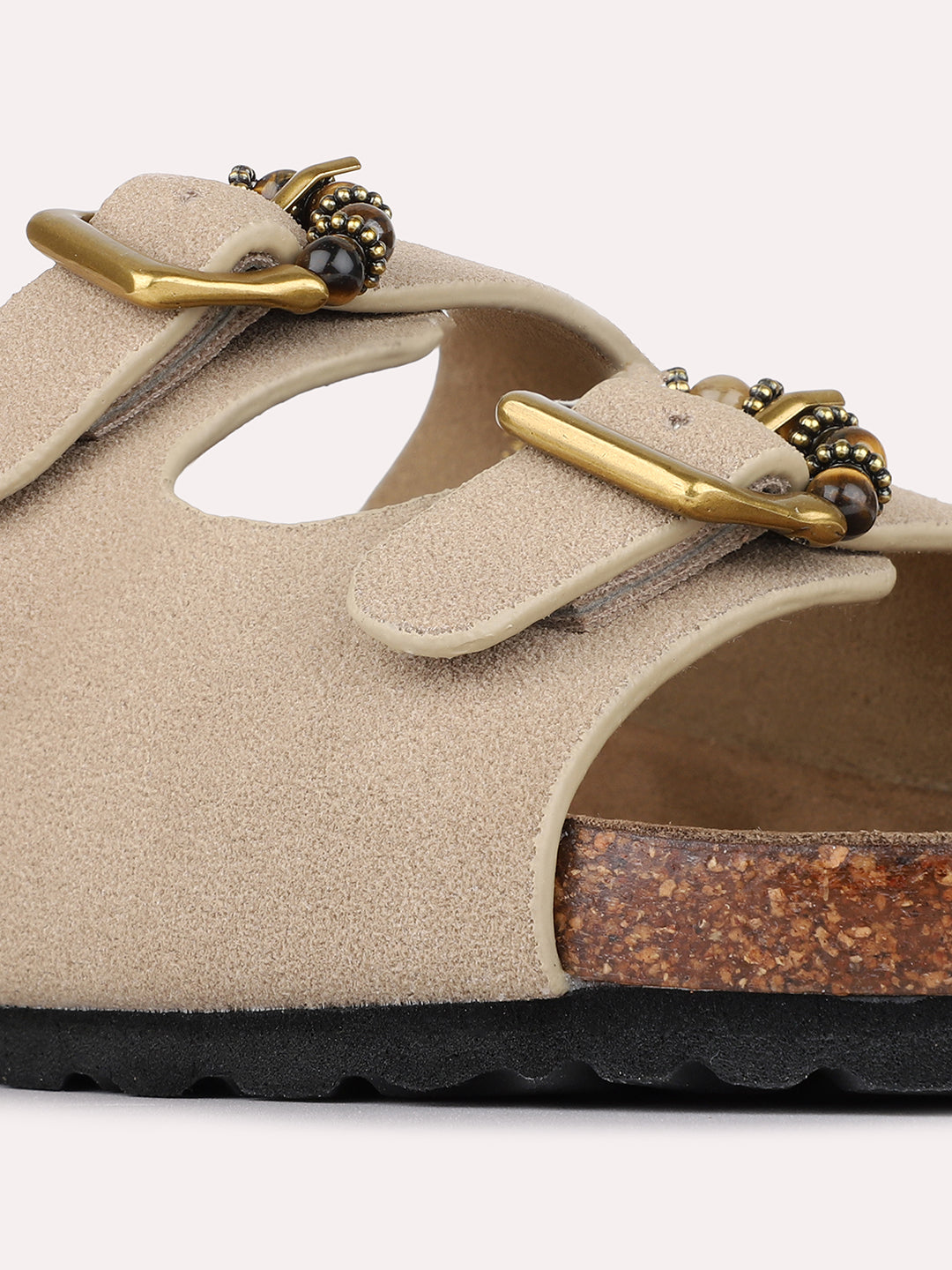 Womens Tan Casual Solid Pattern Open Toe Slip-On Flats