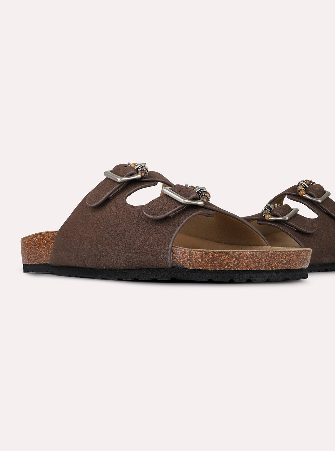 Womens Brown Solid Pattern Casual Open Toe Slip-On Flats