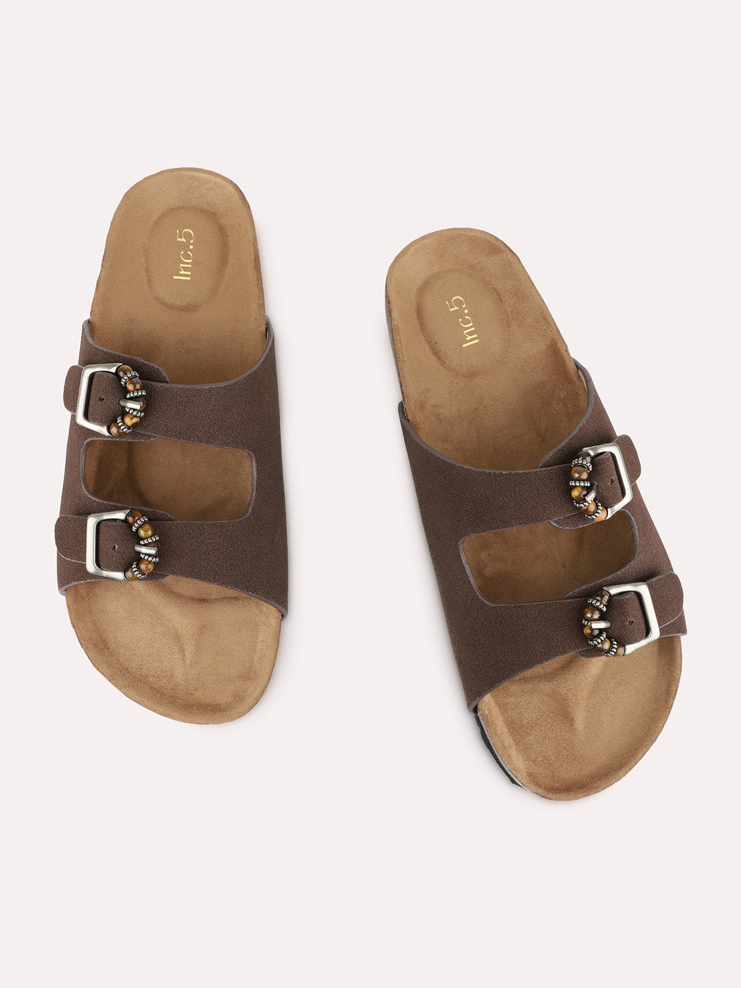 Womens Brown Solid Pattern Casual Open Toe Slip-On Flats