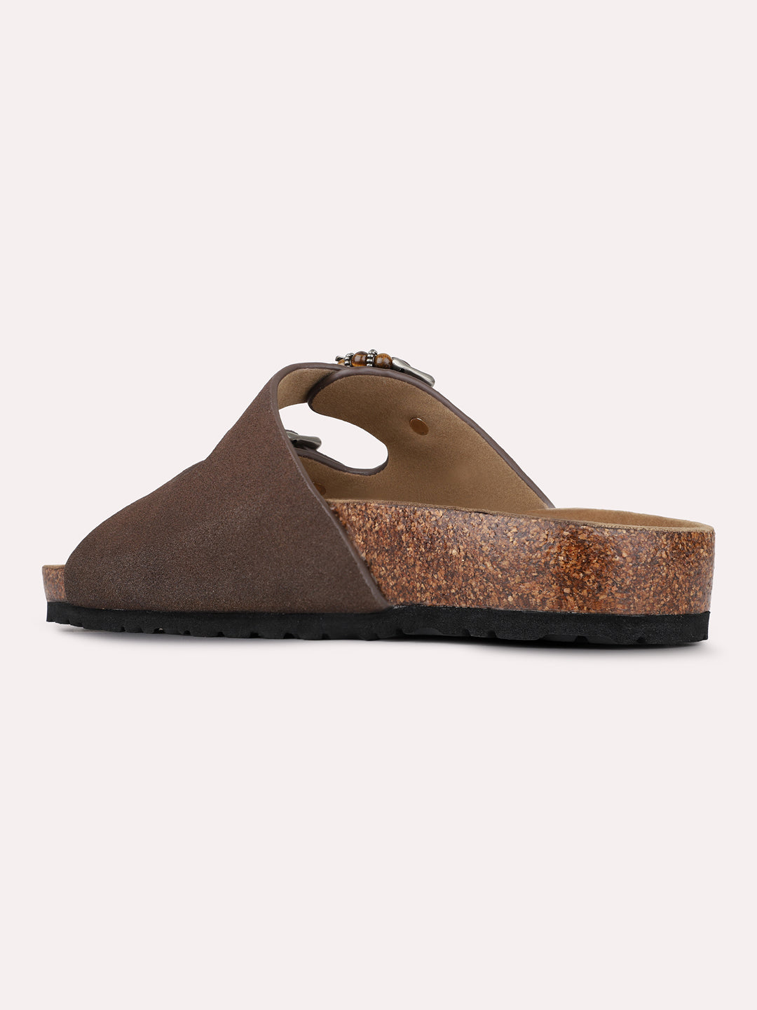 Womens Brown Solid Pattern Casual Open Toe Slip-On Flats