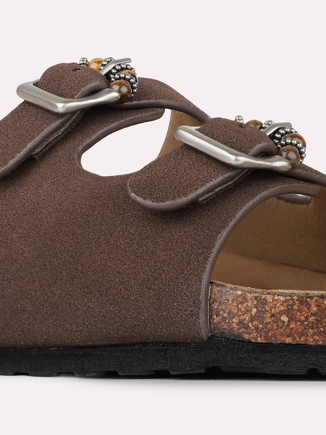 Womens Brown Solid Pattern Casual Open Toe Slip-On Flats