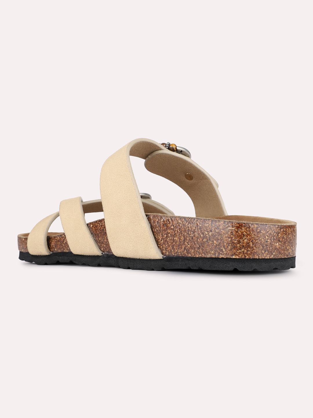 Womens Beige Casual Solid Pattern One Toe Slip-On Flats