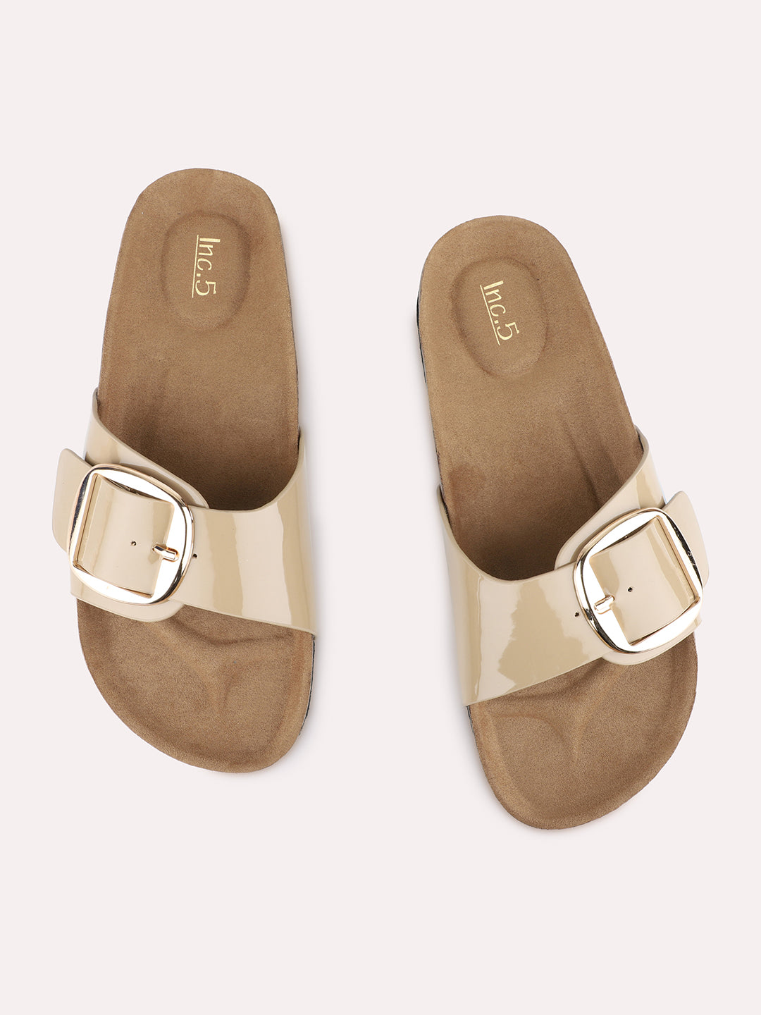 Womens Beige Casual Solid Open Toe Flat Slip-Ons