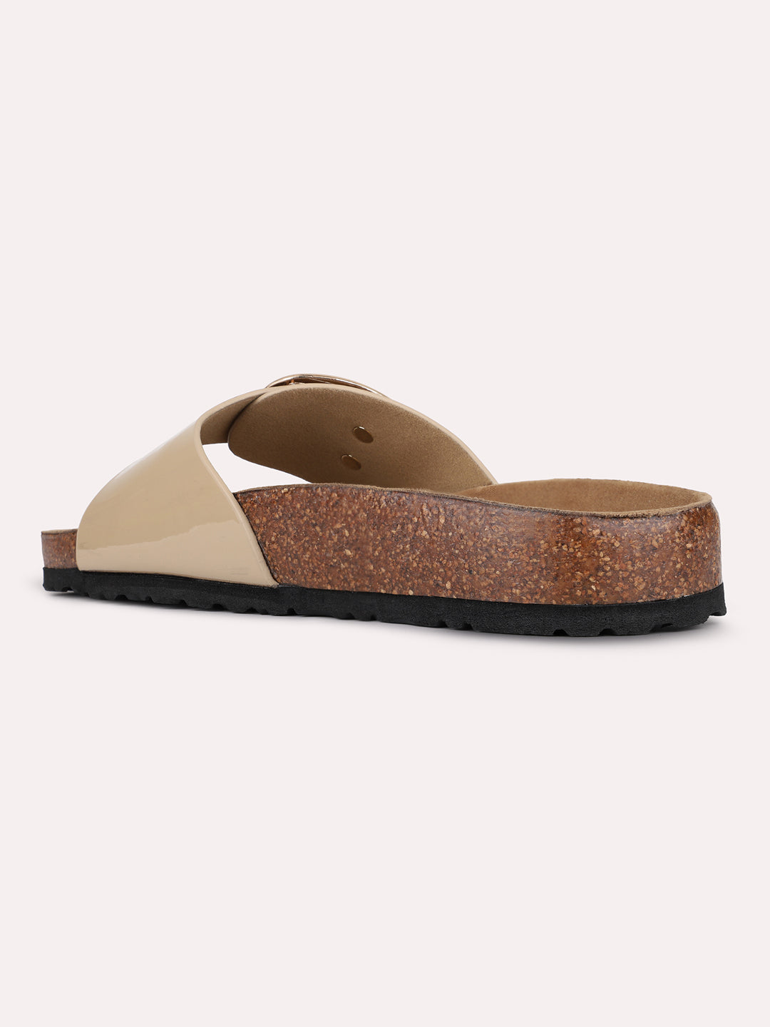 Womens Beige Casual Solid Open Toe Flat Slip-Ons