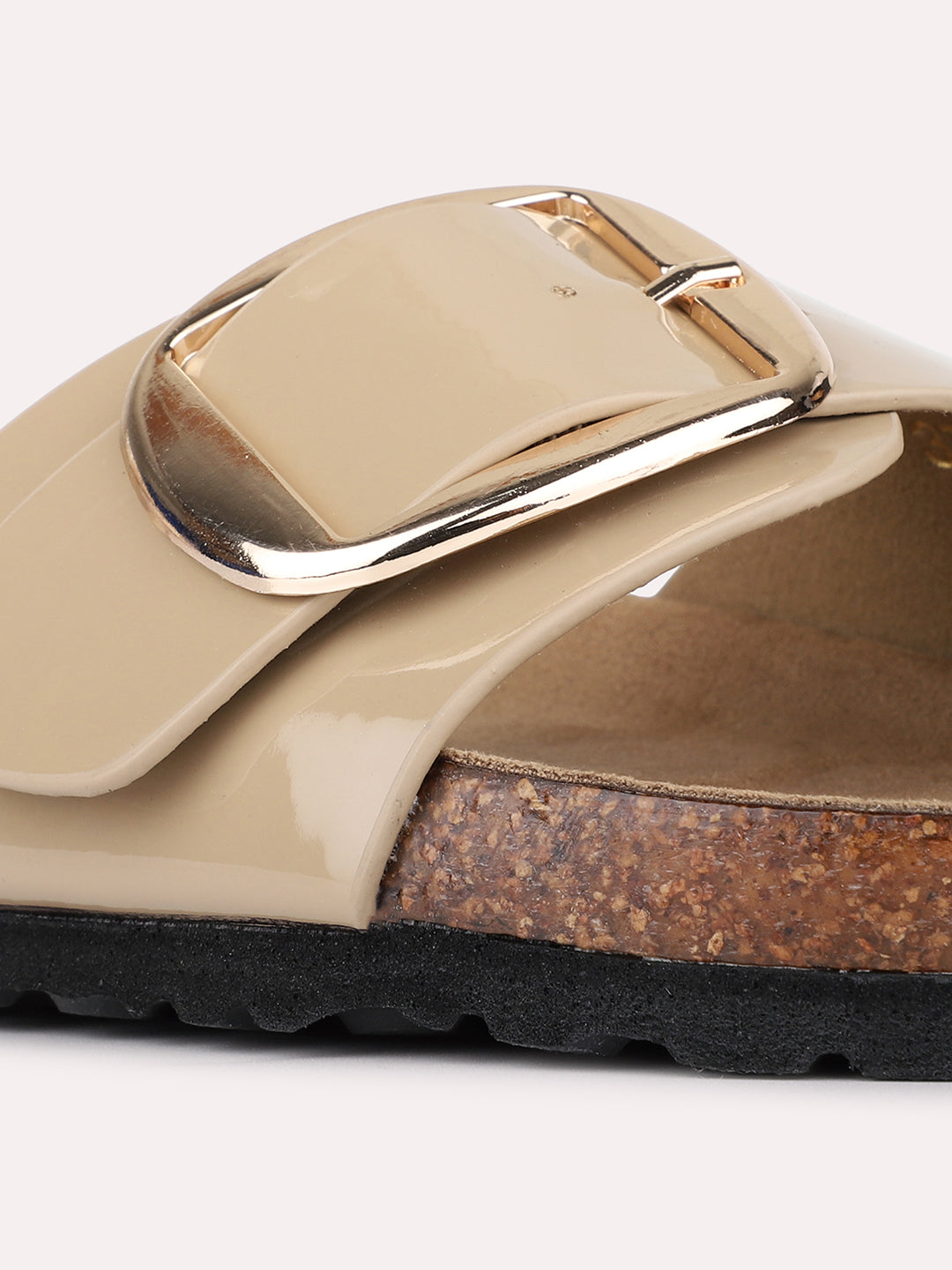 Womens Beige Casual Solid Open Toe Flat Slip-Ons