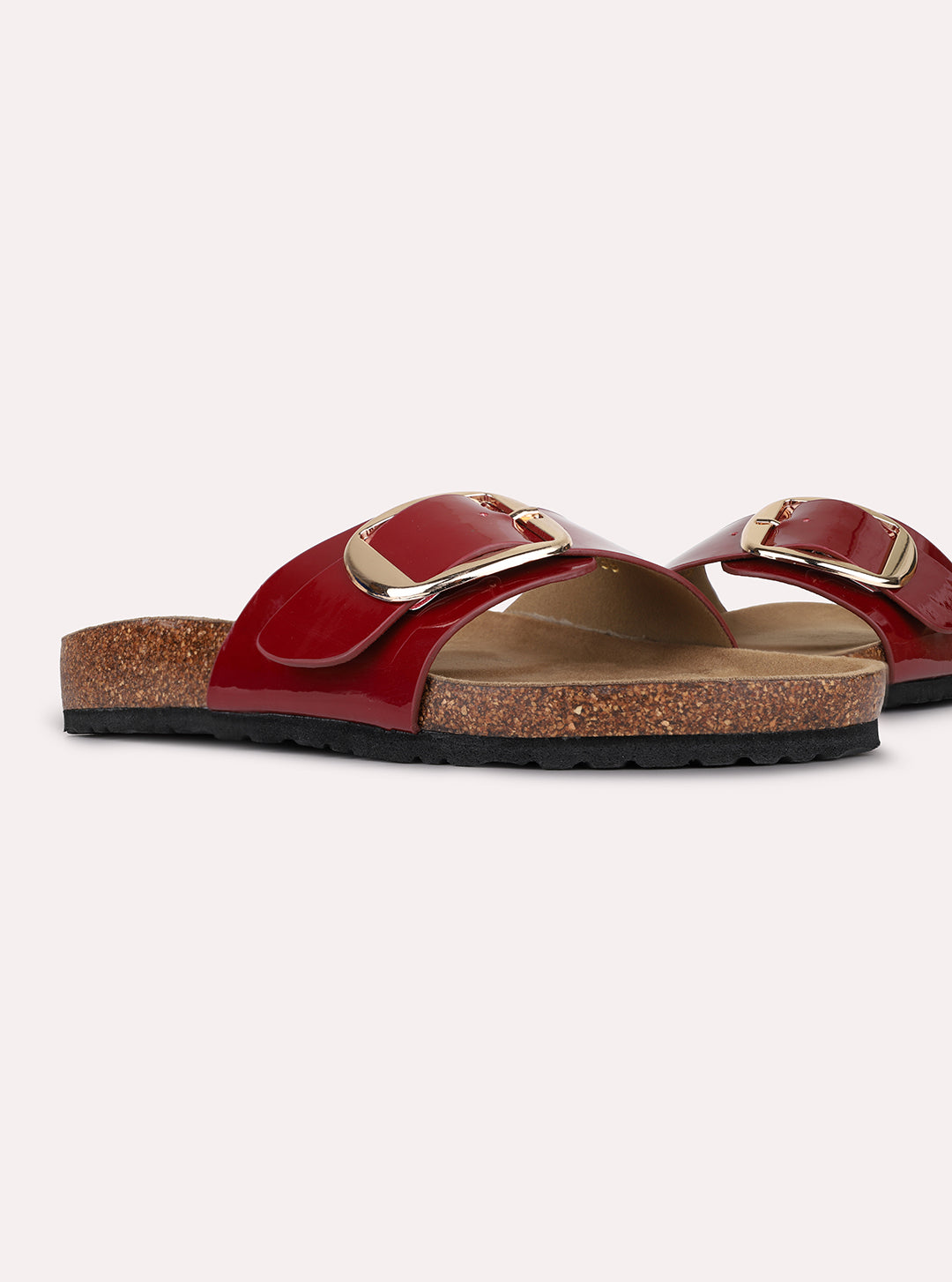 Womens Maroon Casual Solid Open Toe Slip-On Flats