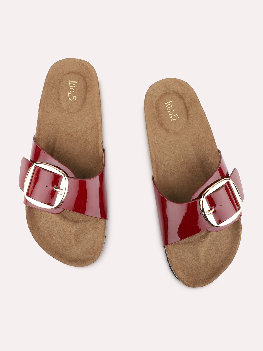 Womens Maroon Casual Solid Open Toe Slip-On Flats