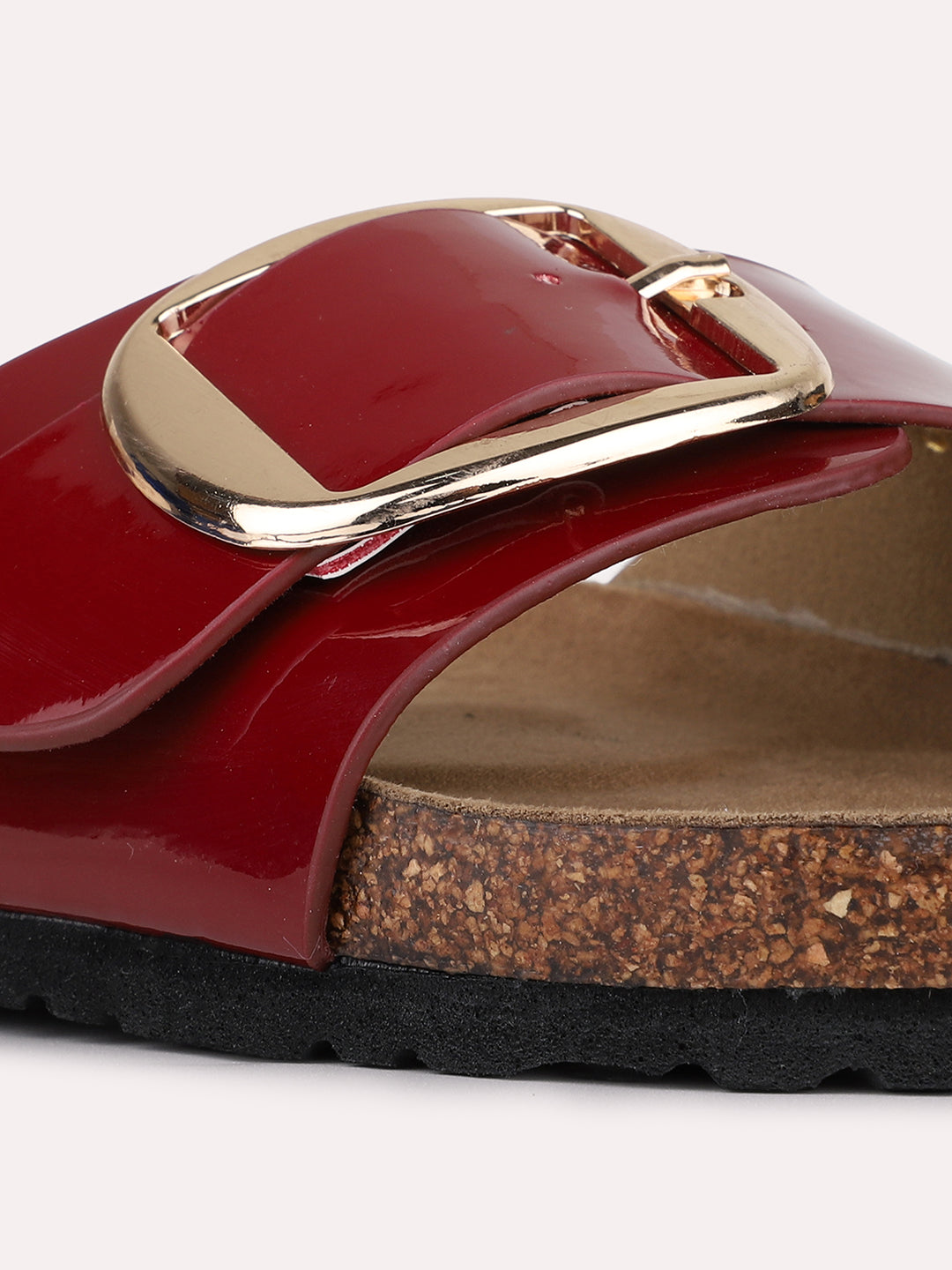 Womens Maroon Casual Solid Open Toe Slip-On Flats