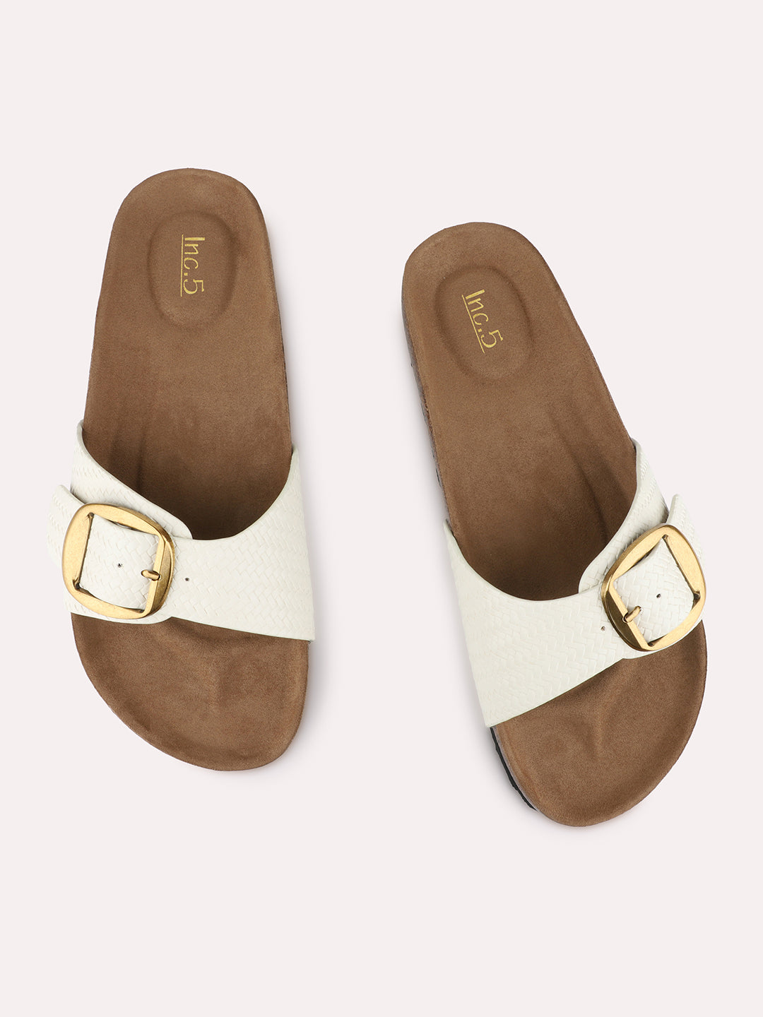 Womens Cream Casual Solid Pattern Open Toe Flat Slip-Ons