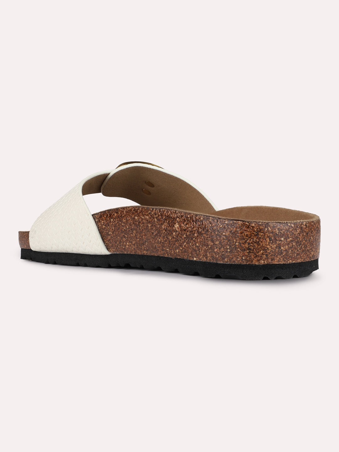 Womens Cream Casual Solid Pattern Open Toe Flat Slip-Ons