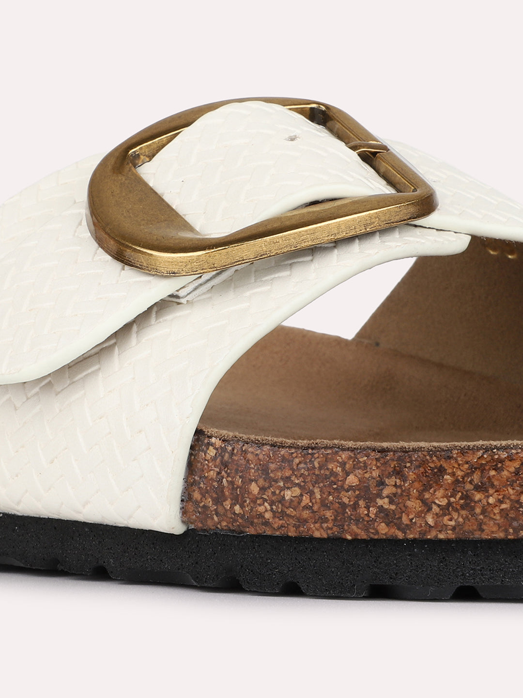 Womens Cream Casual Solid Pattern Open Toe Flat Slip-Ons
