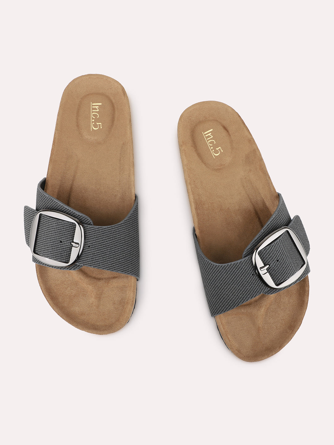 Womens Black Solid Casual Open Toe Slip-On Flats