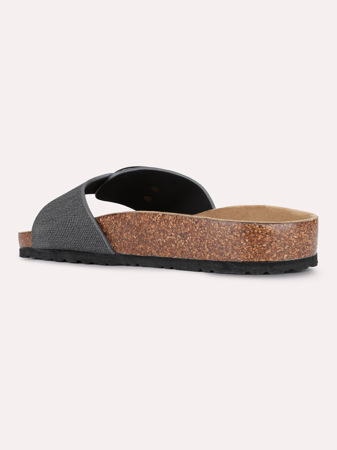 Womens Black Solid Casual Open Toe Slip-On Flats