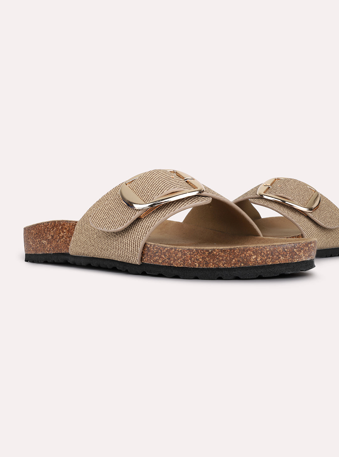 Womens Tan Casual Solid Open Toe Flat Slip-Ons