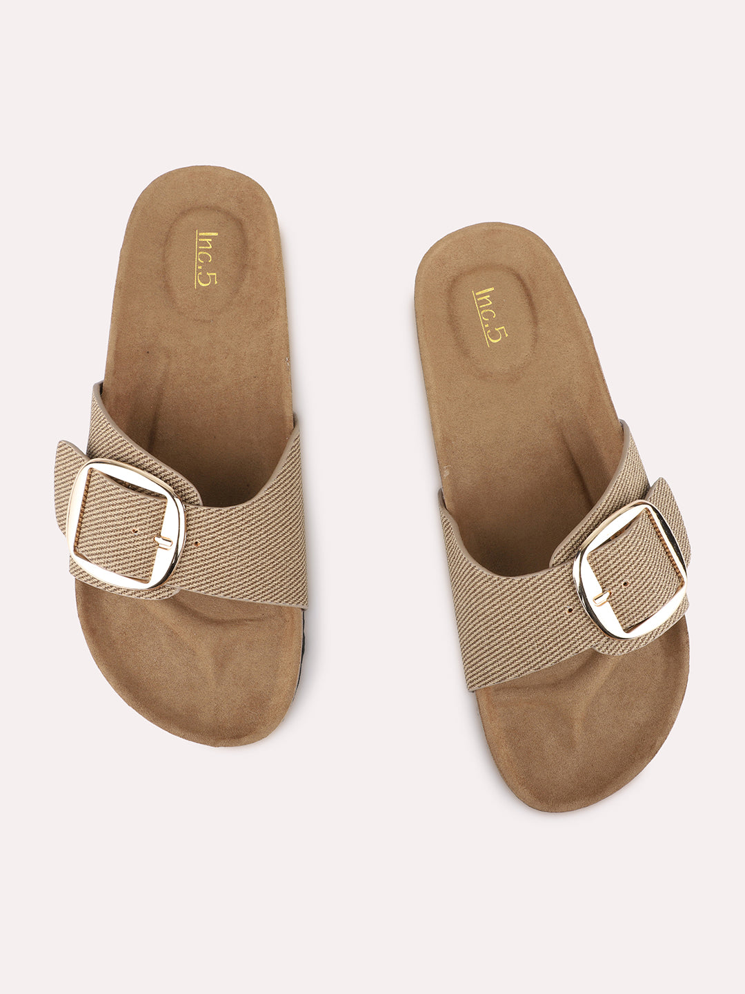 Womens Tan Casual Solid Open Toe Flat Slip-Ons