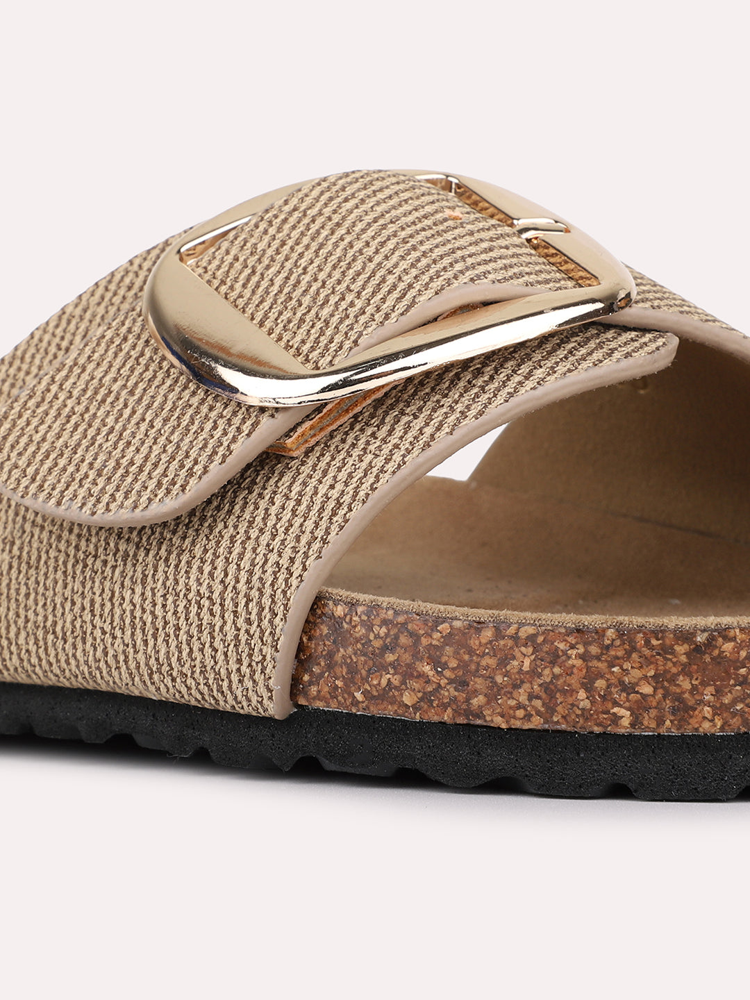 Womens Tan Casual Solid Open Toe Flat Slip-Ons