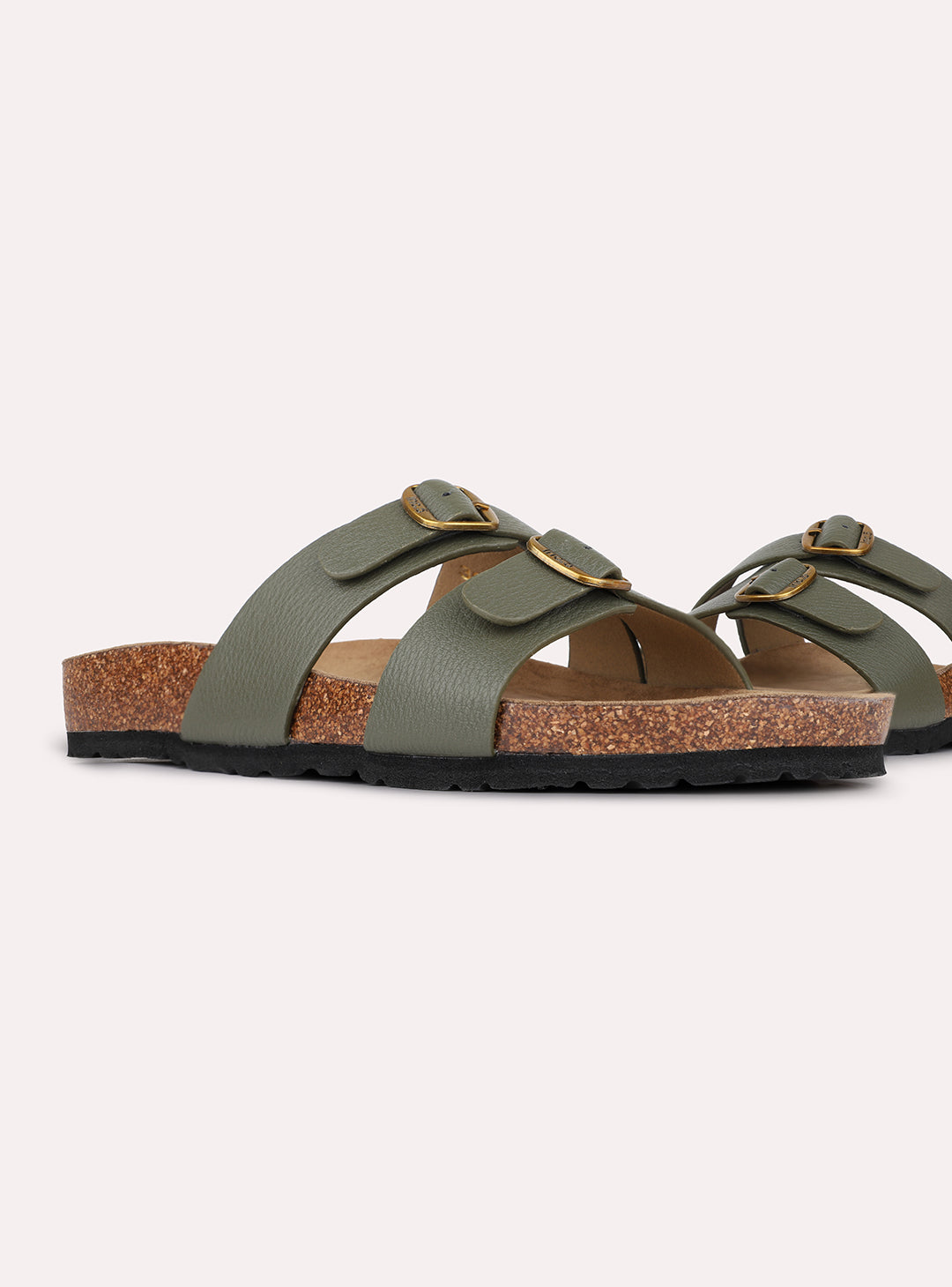 Womens Green Casual Solid Open Toe Slip-On Flats