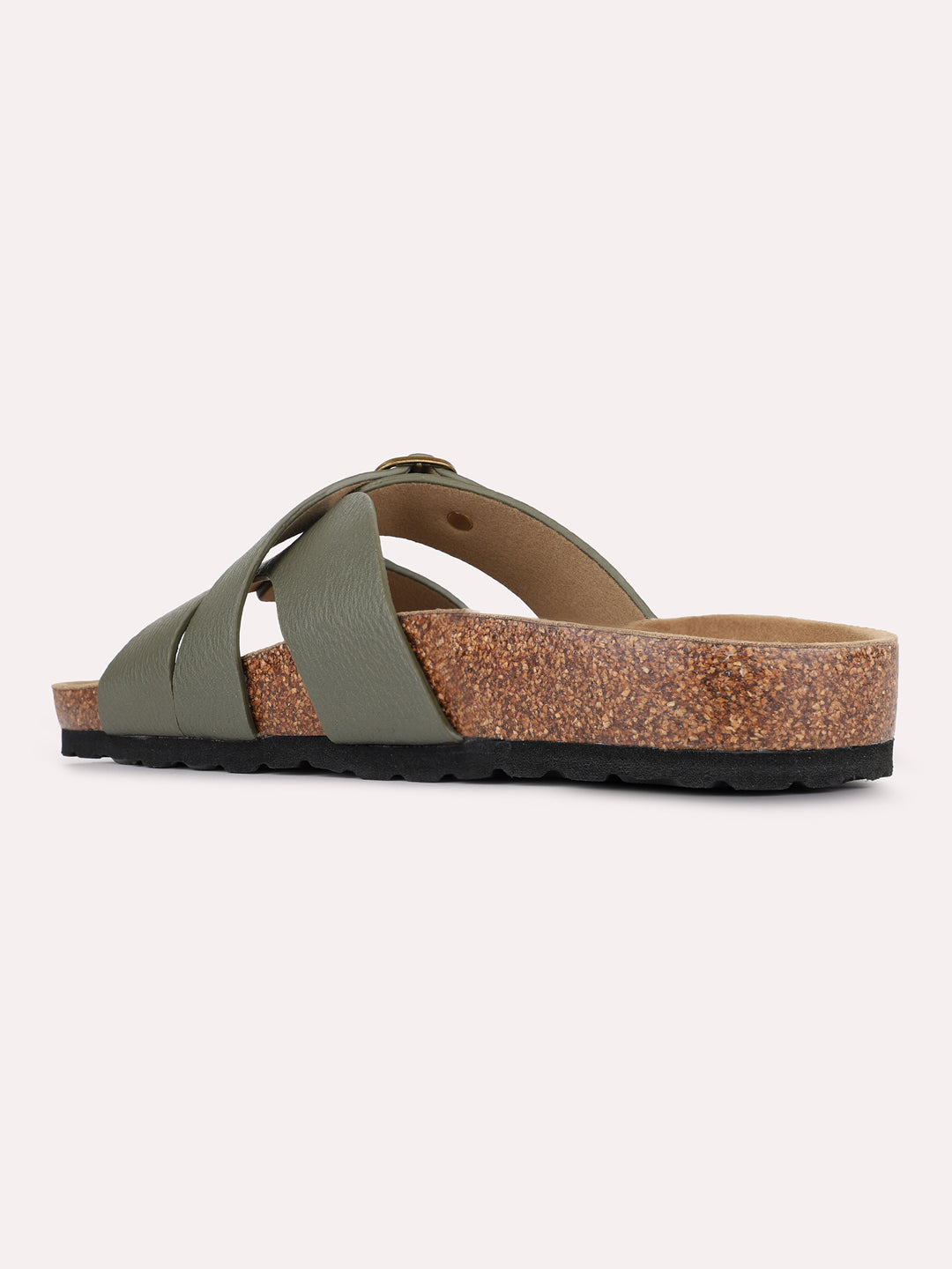 Womens Green Casual Solid Open Toe Slip-On Flats