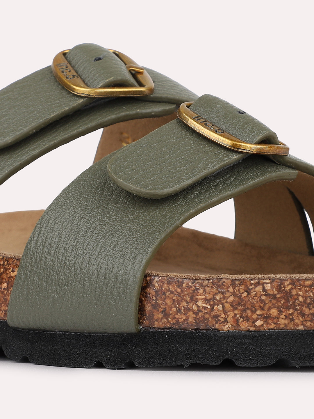 Womens Green Casual Solid Open Toe Slip-On Flats