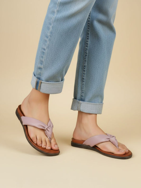Womens Purple Casual Solid T-Strap Flat Slip-Ons