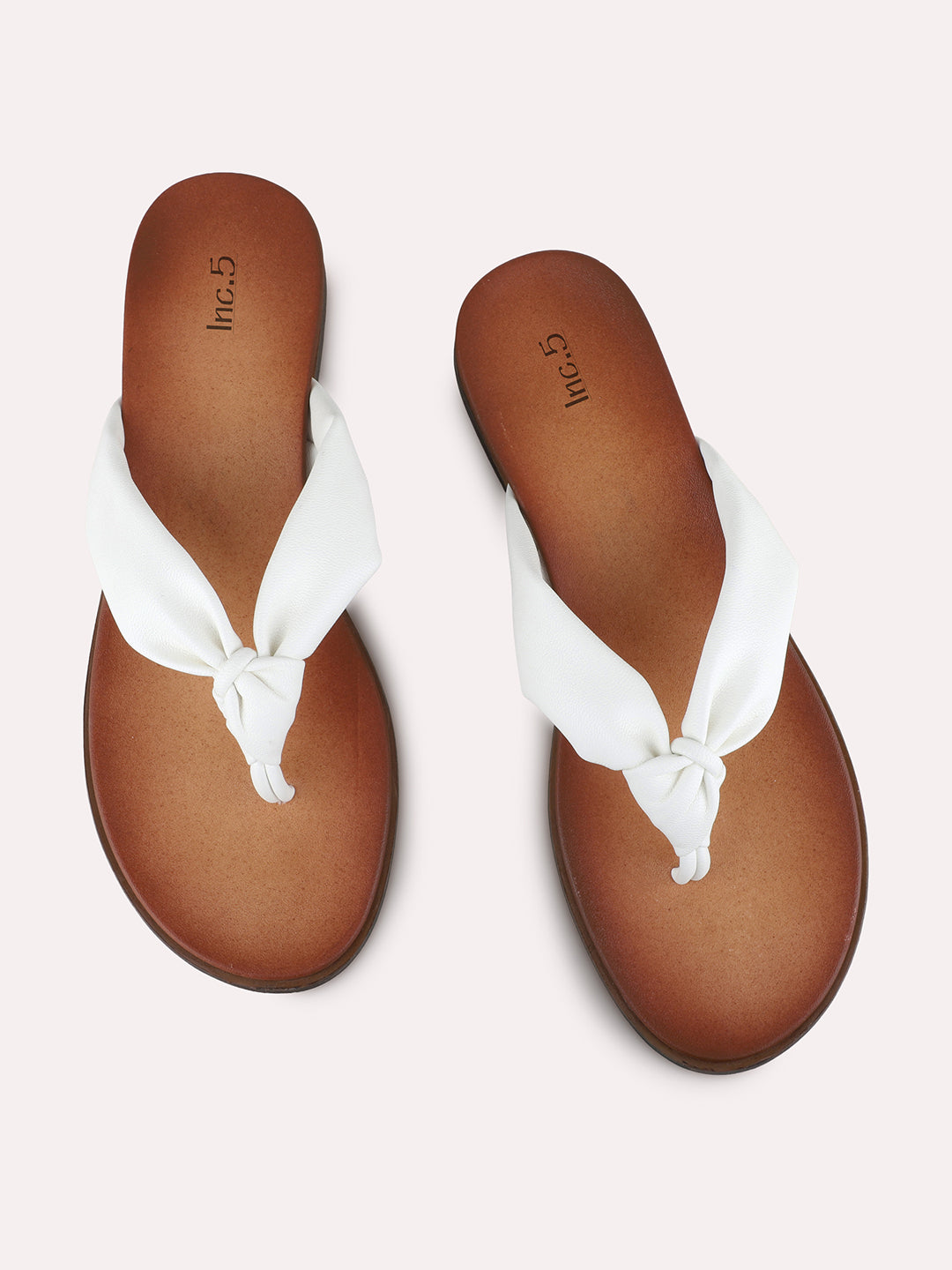 Womens White Casual Solid T-Strap Flat Slip-Ons