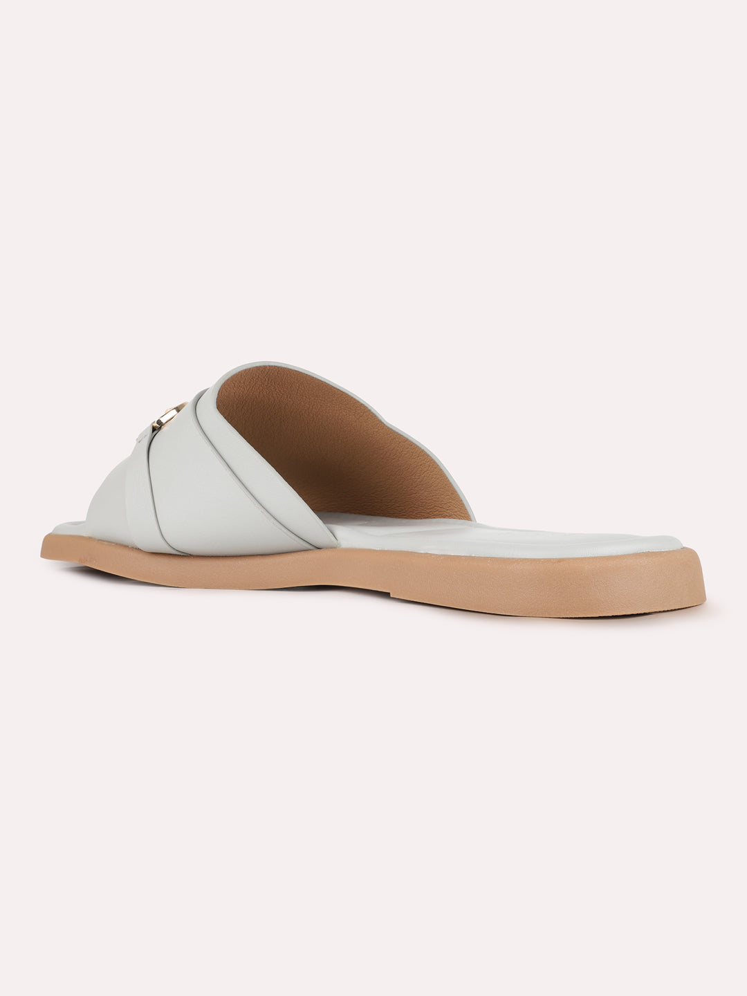 Womens Grey Casual Solid Open Toe Slip-On Flats