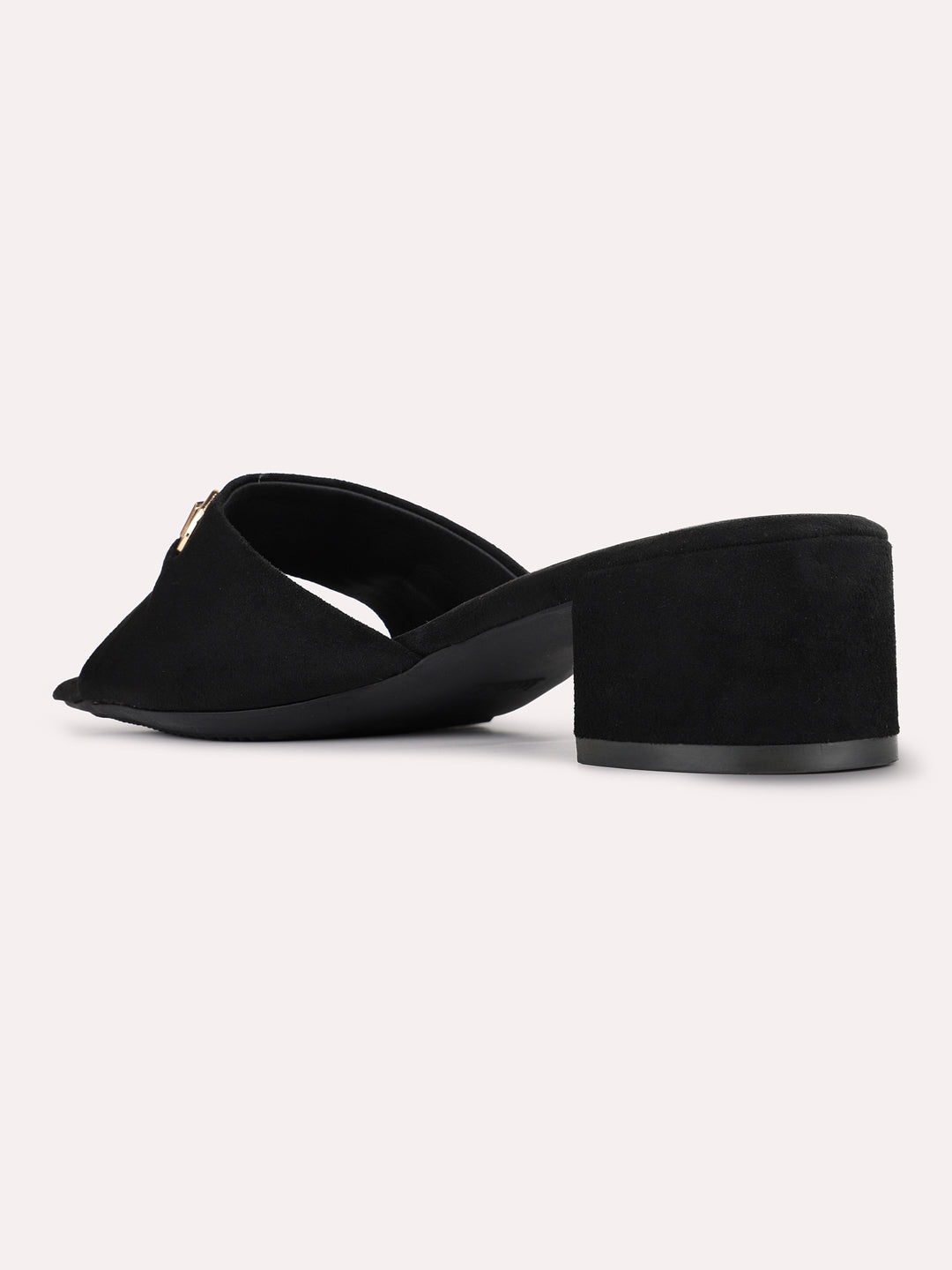Womens Black Casual Solid Square Toe Block Heels