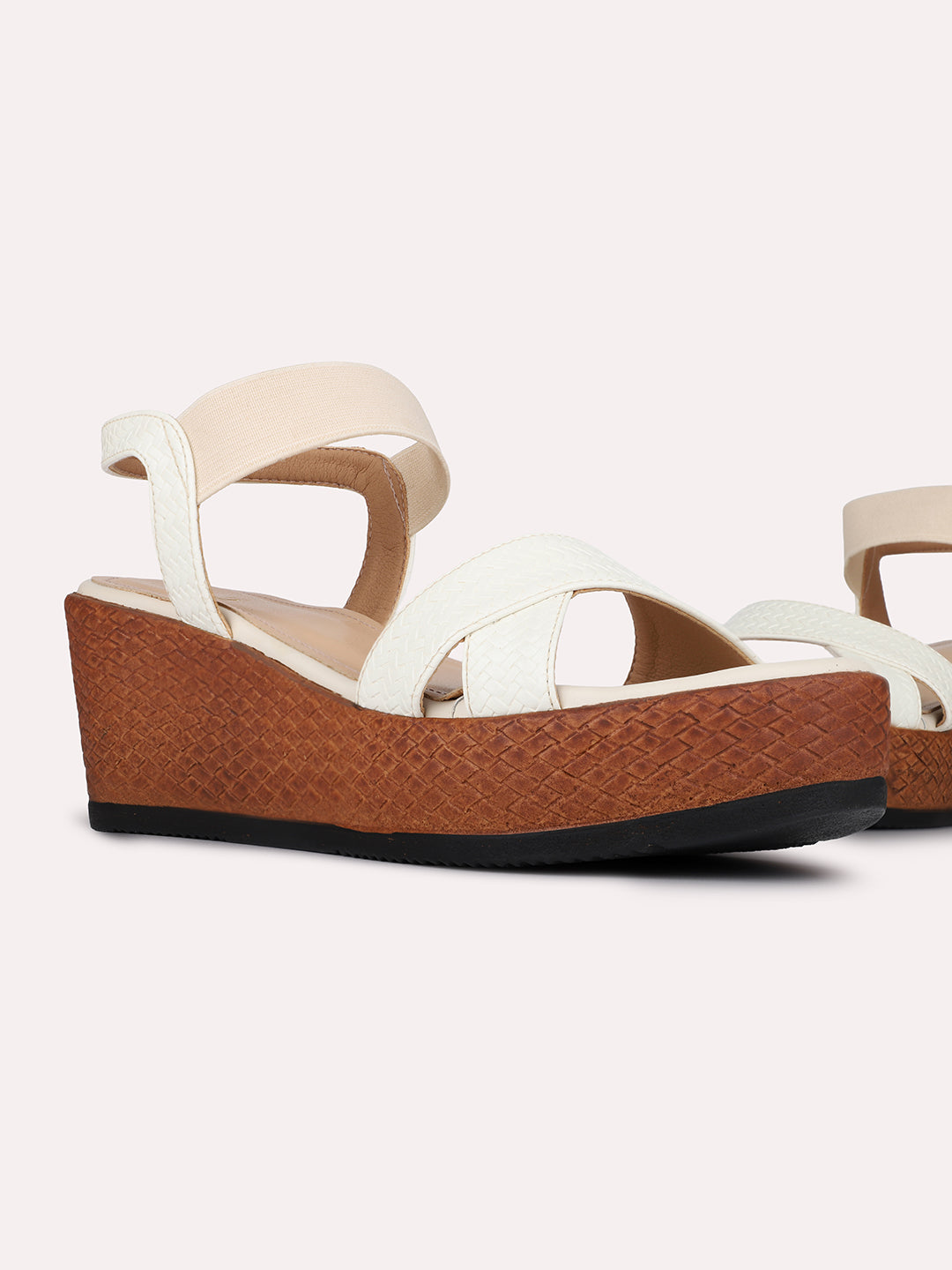 Womens Cream Casual Solid Pattern Round Toe Shape Wedge Heels