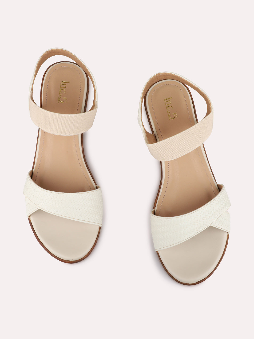 Womens Cream Casual Solid Pattern Round Toe Shape Wedge Heels
