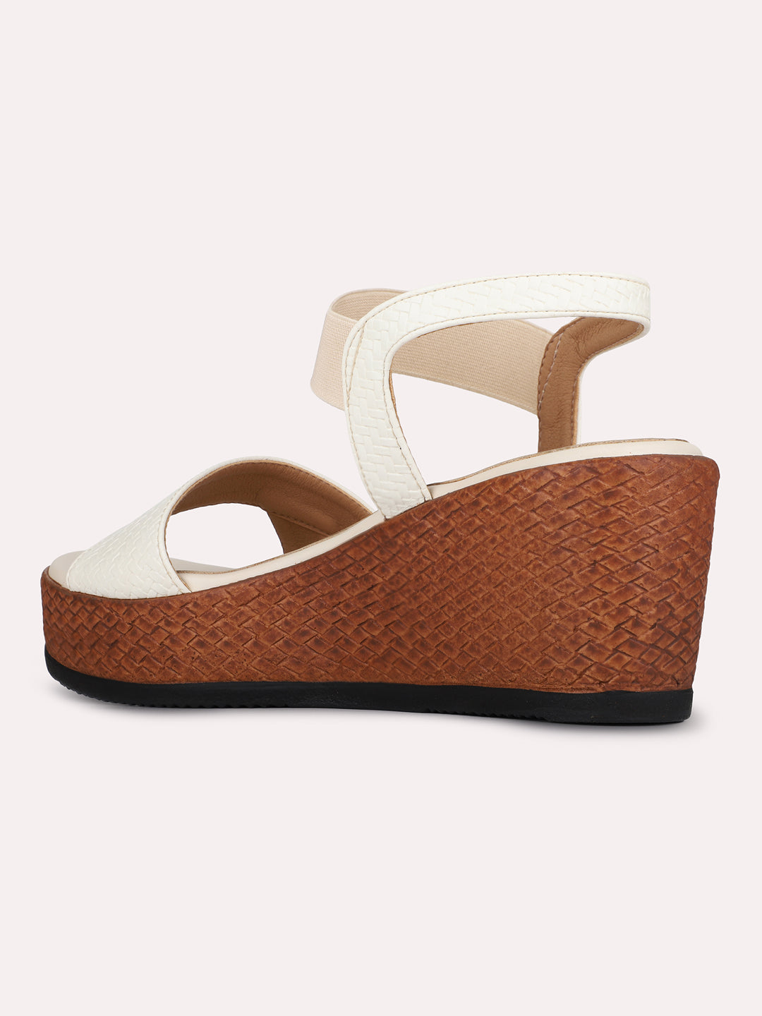 Womens Cream Casual Solid Pattern Round Toe Shape Wedge Heels