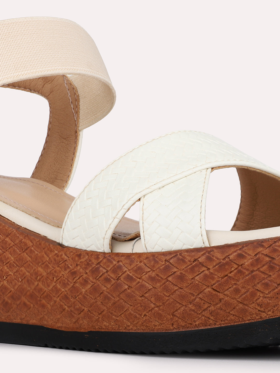 Womens Cream Casual Solid Pattern Round Toe Shape Wedge Heels