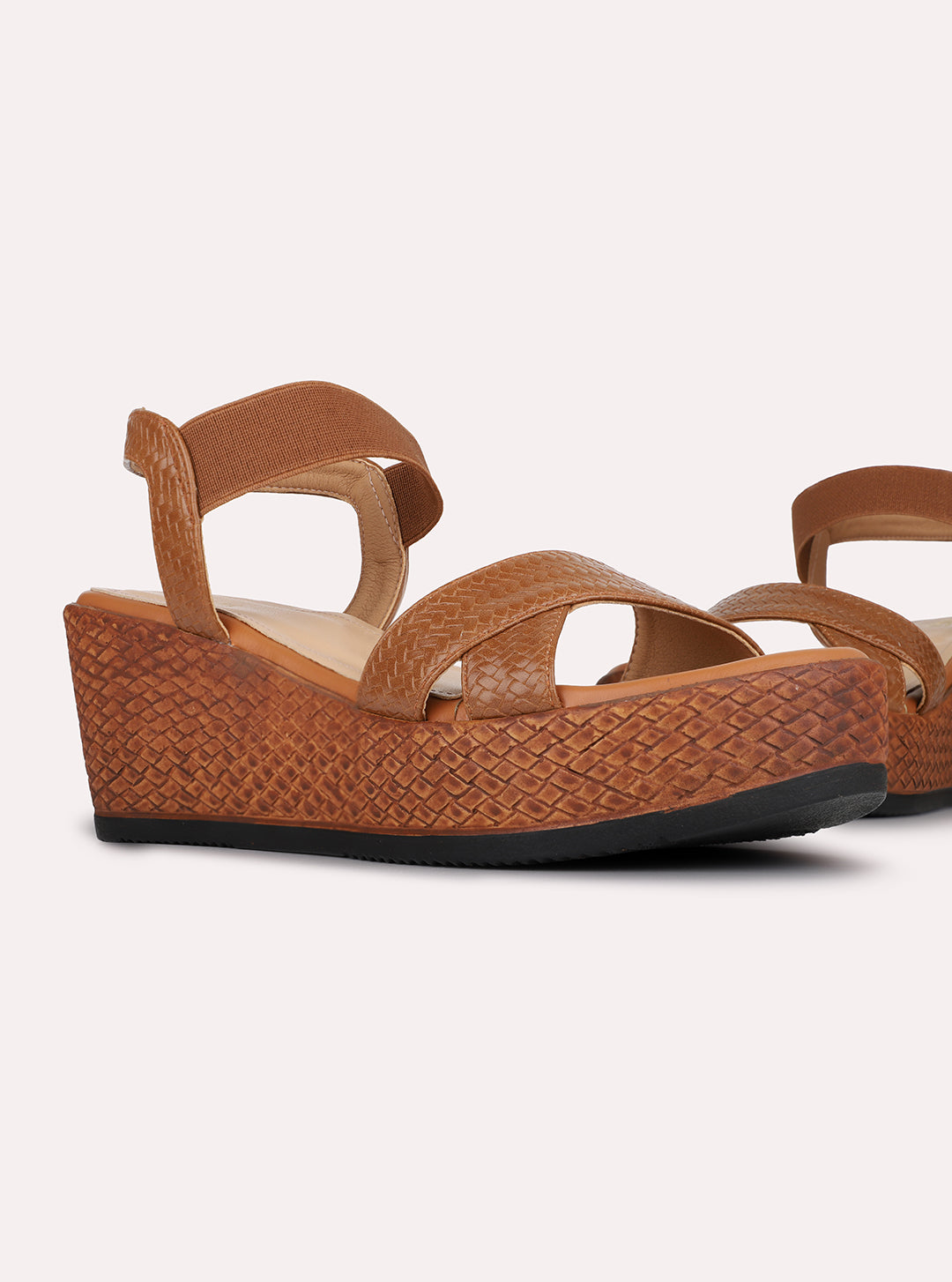 Womens Tan Casual Solid Round Toe Wedge Heels