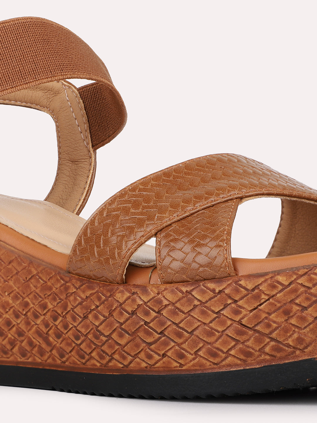 Womens Tan Casual Solid Round Toe Wedge Heels