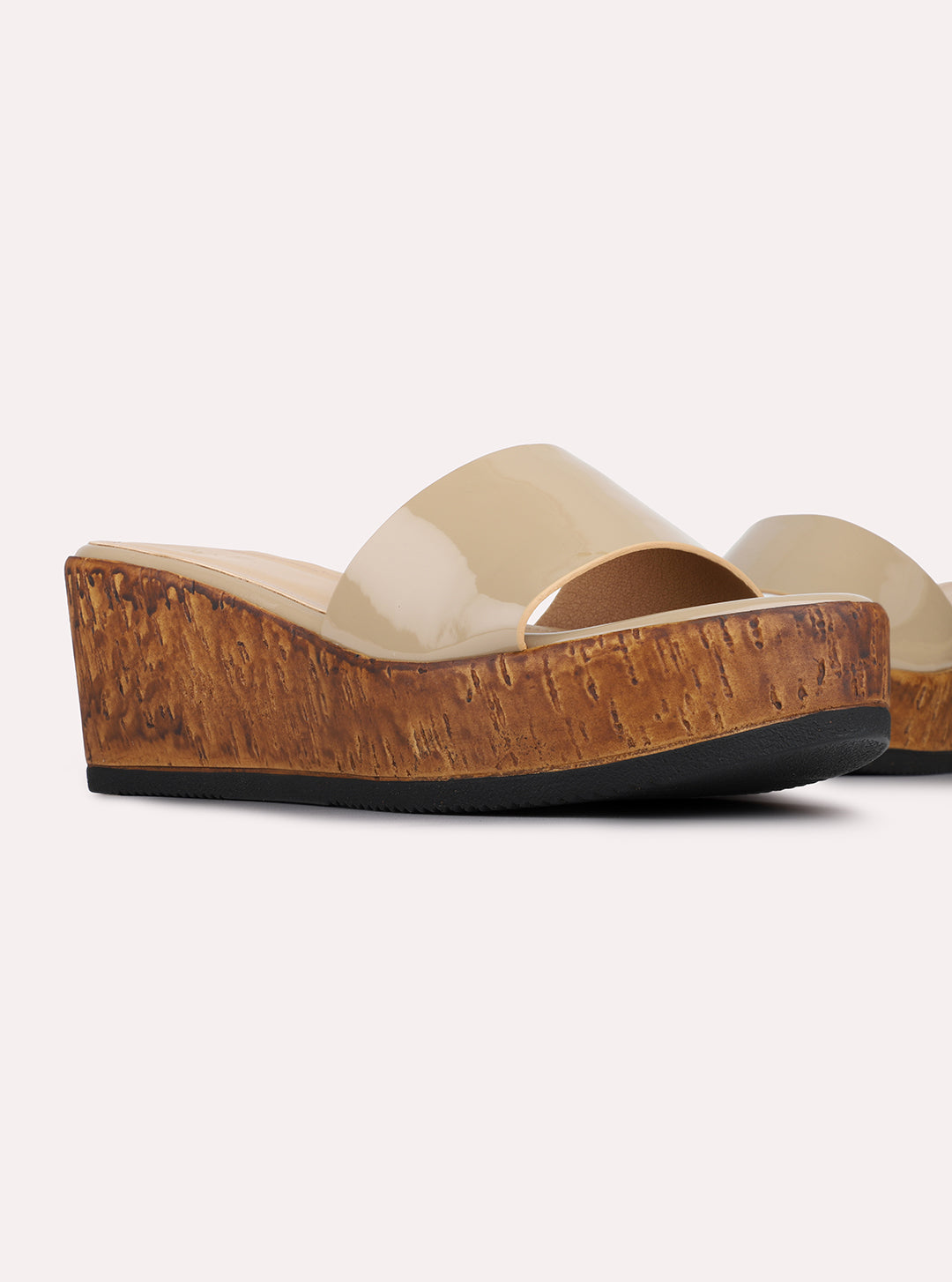 Womens Beige Casual Solid Round Toe Wedge Heels