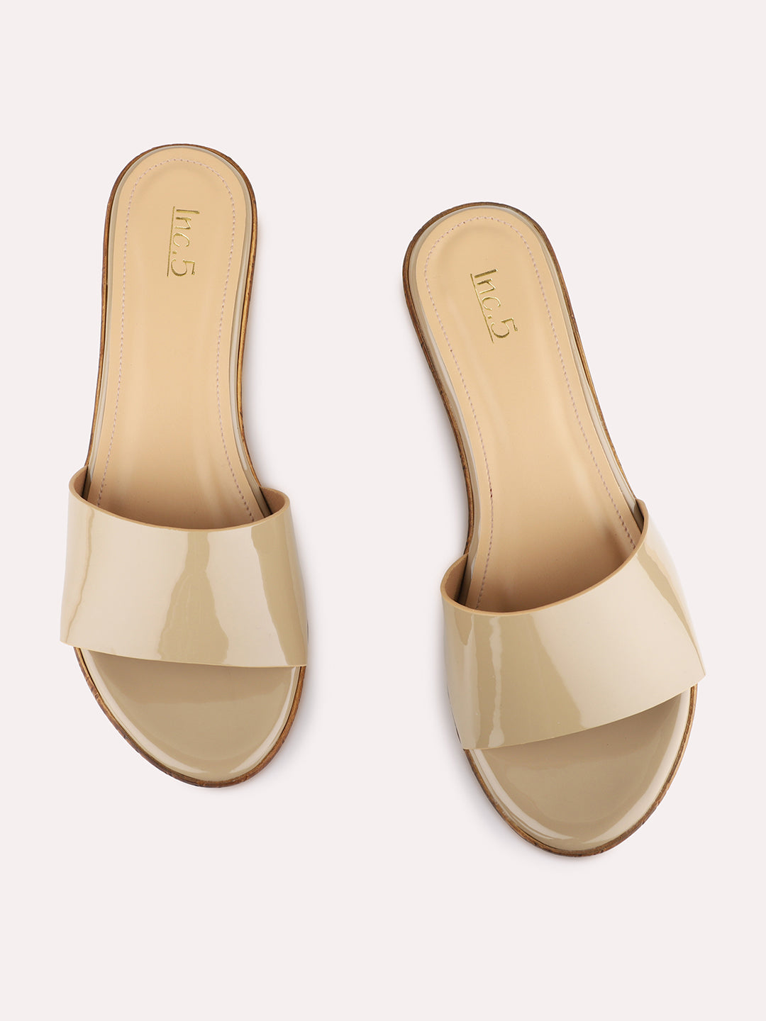 Womens Beige Casual Solid Round Toe Wedge Heels