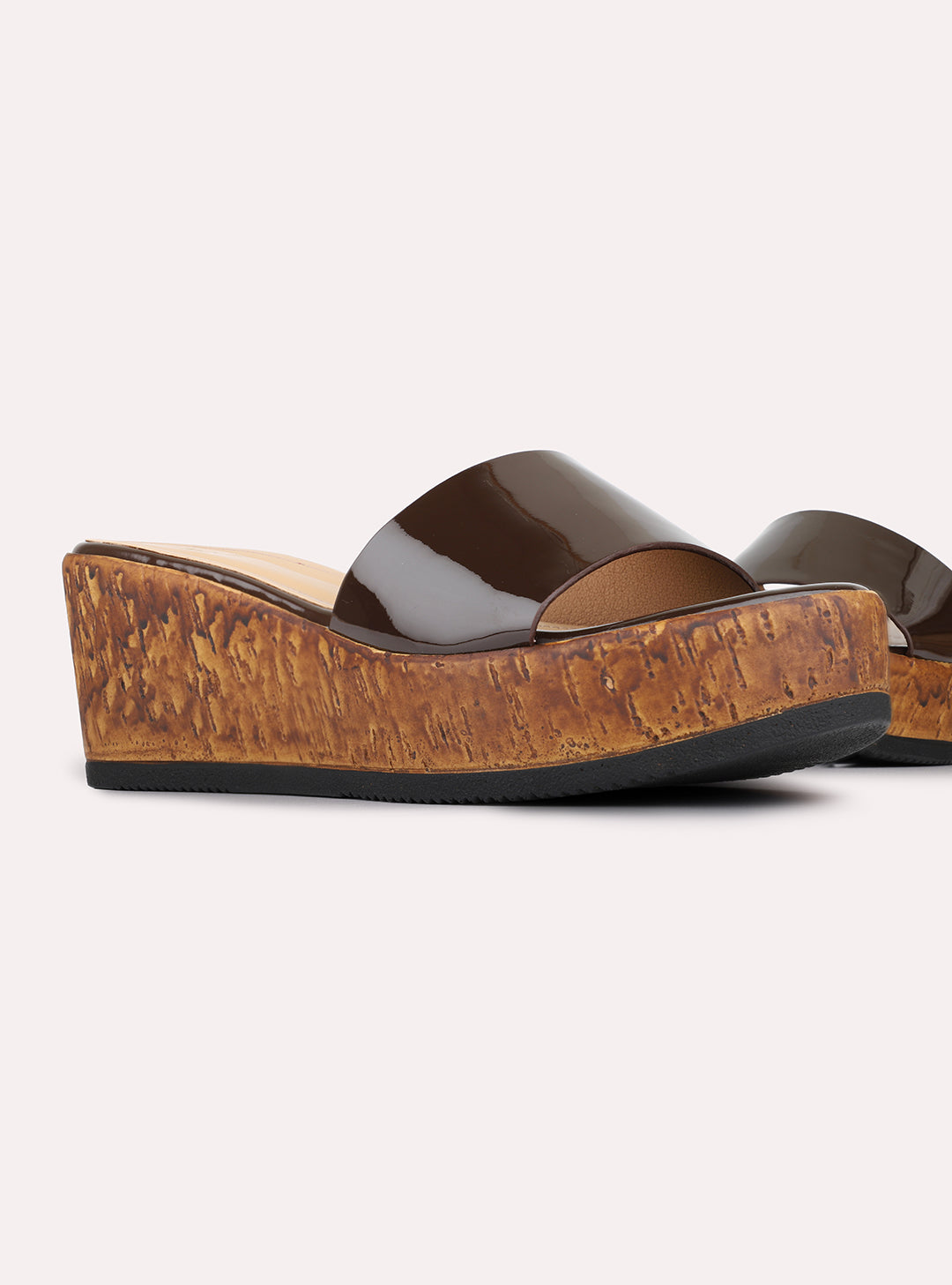 Womens Brown Casual Solid Pattern Round Toe Wedge Heels