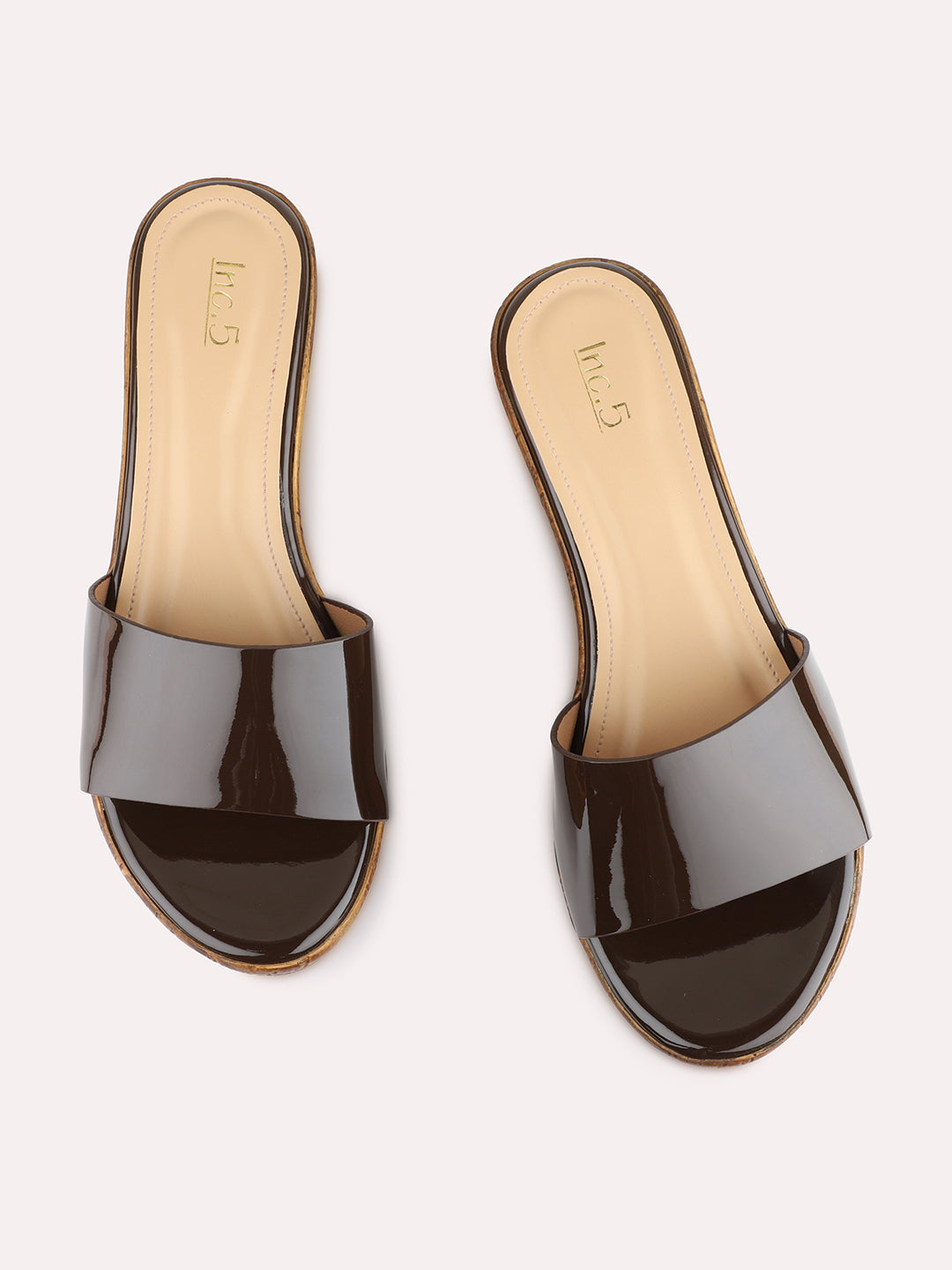 Womens Brown Casual Solid Pattern Round Toe Wedge Heels