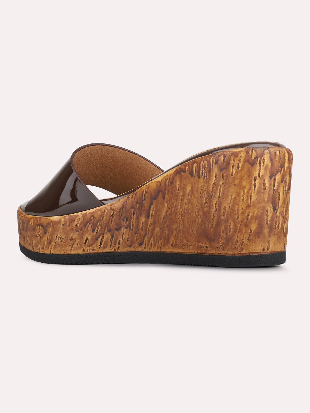 Womens Brown Casual Solid Pattern Round Toe Wedge Heels