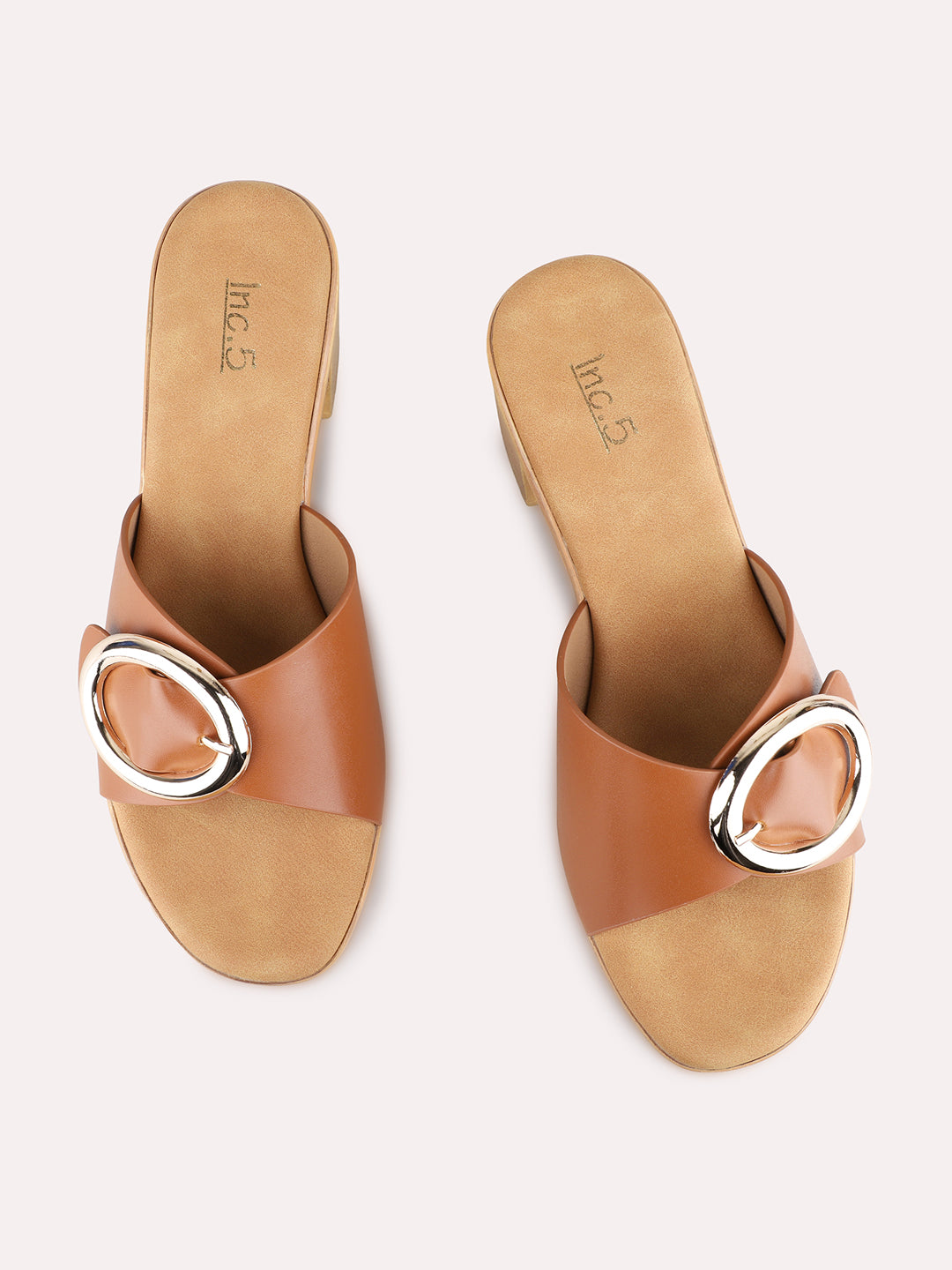 Womens Tan Party Wear Solid Round Toe Block Heels