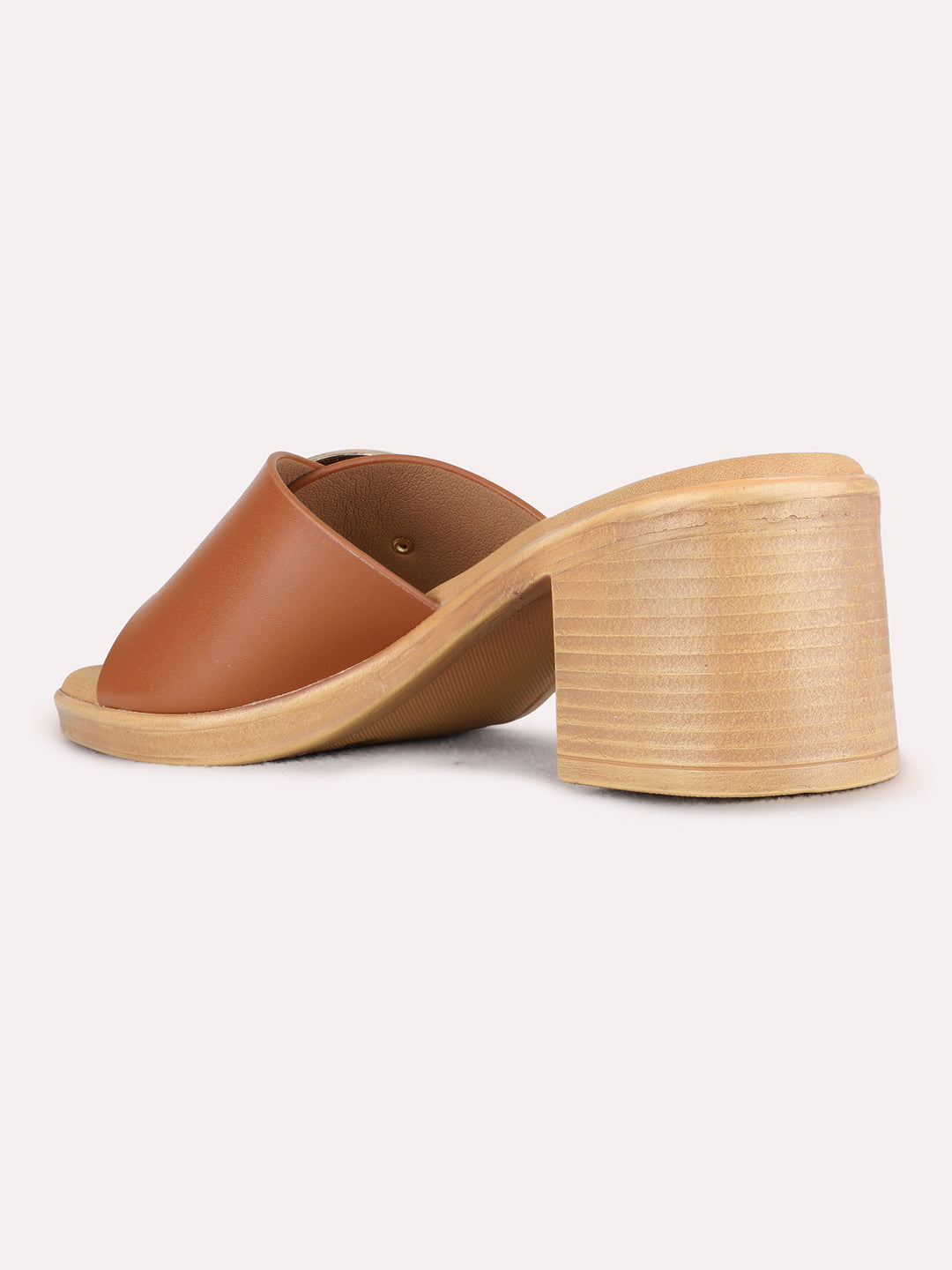 Womens Tan Party Wear Solid Round Toe Block Heels