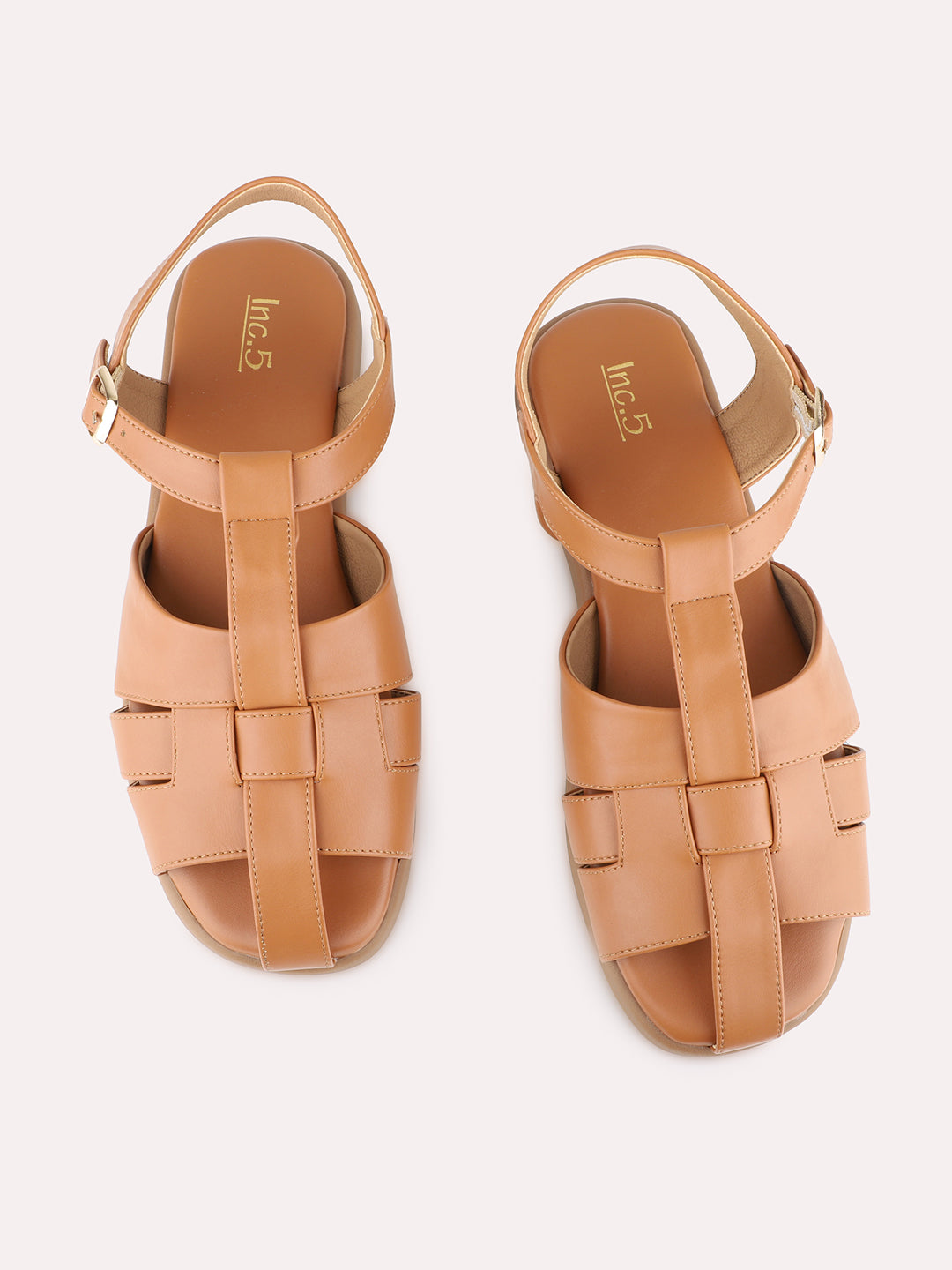 Womens Tan Casual Striped Round Toe Flats