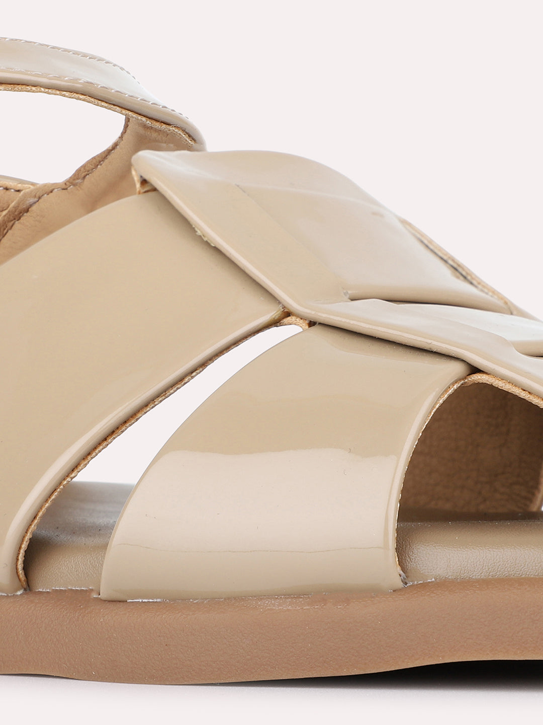 Womens Beige Casual Striped Round Toe Flats