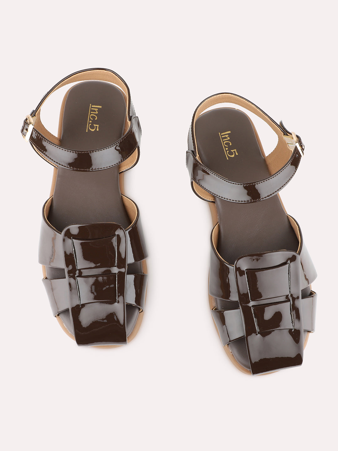 Womens Brown Casual Pattern Striped Round Toe Flats
